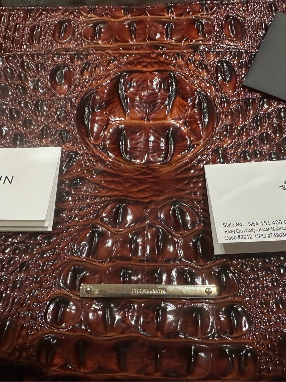 Brahmin Men's Croc-Embossed Leather Card & Key Holder in Deep Mahogany Brown